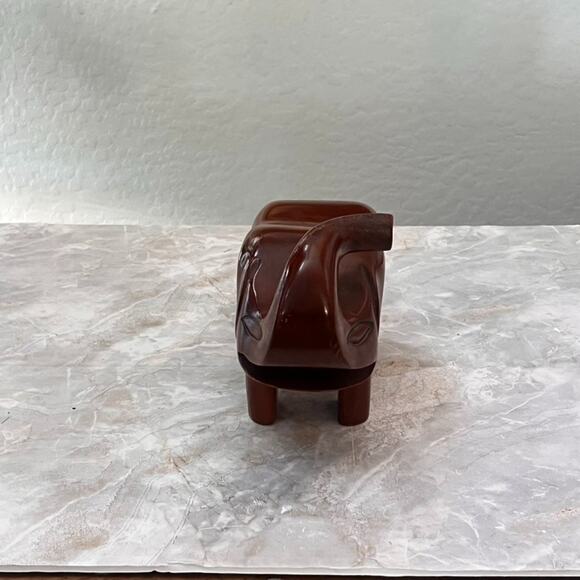 Hand Carved Wooden Elephant Figurine Solid Wood Raised Trunk Figure MCM - Picture 2 of 14